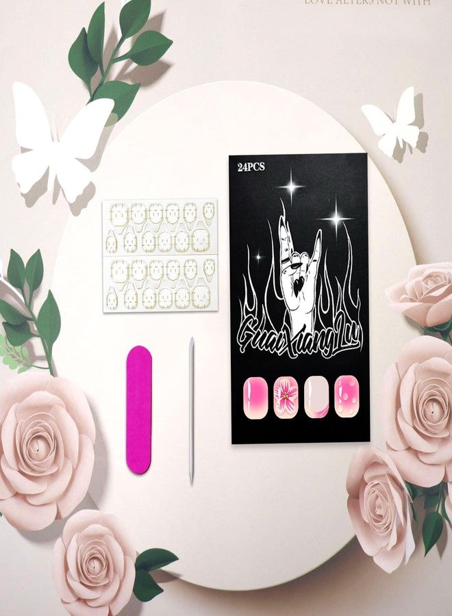 Vopintpy 3D Flower French Tip Press on Nails Blush Gradient Fake Nails Cute Short Square Acrylic Glue on Nail Glossy Full Cover Artificial Stick on Nail for Women DIY Manicure - Image 5